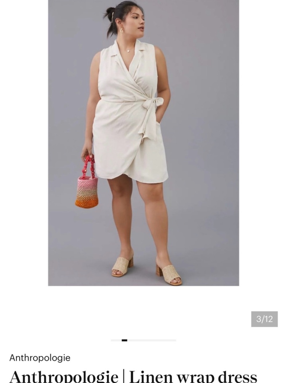 Anthropologie Cream Sleeveless Linen Wrap Dress